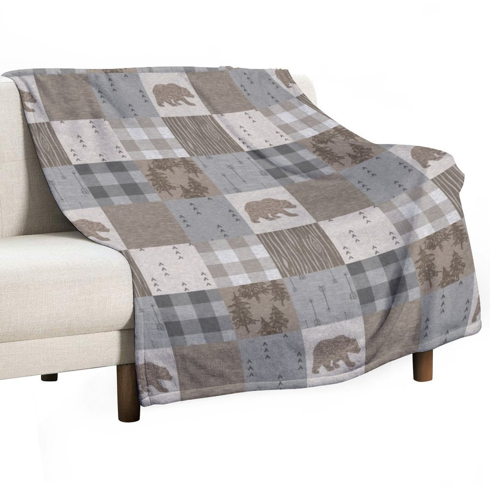 Neutral Throw Blanket - Bären-Patchwork - Rustikale Neutrale Wurfdecke Weiche