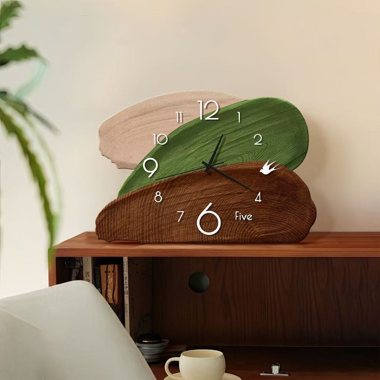 Wall Clock Silent - Retro Grüne Wand- und Tischuhr, Kunstvoller