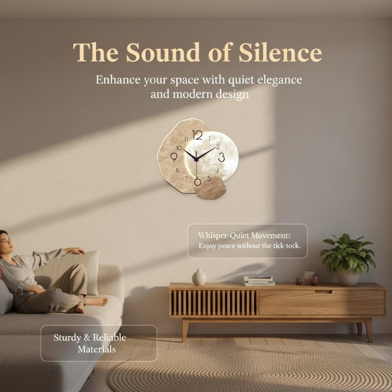 Wall Clock Silent - Minimalistisches Mond-Design, geräuschlose Wanduhr, tickt nicht,
