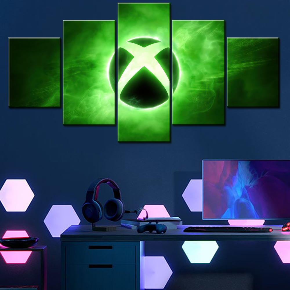 Home Decor Xbox Games - 5-teiliges Leinwand-Wandkunst-Poster, Gemälde, Technologie, Xbox-Logo, grüner