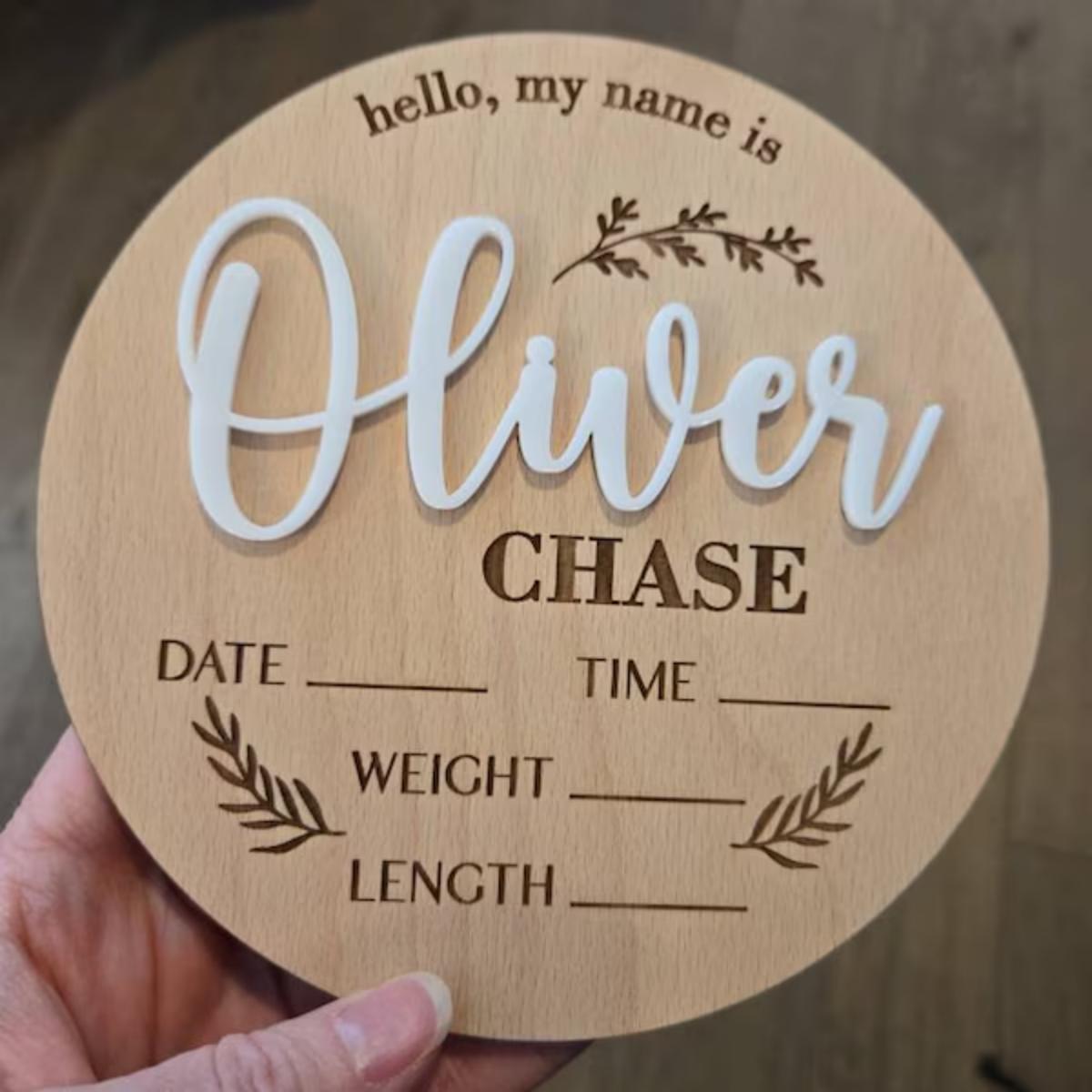 Home Decor Unique - 1 Stück personalisiertes Baby-Ankündigungsschild aus Holz,