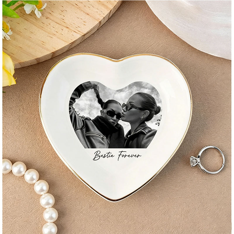 Ceramic Trinket Dish - Personalisierte Beste-Freundin-Foto-Aufbewahrungsschale, Maßgefertigtes Keramik-Tablett für Brautjungfern-Antrag,