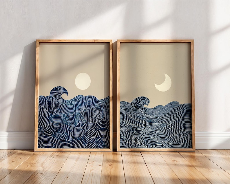 Home Decor Youtube - 2 Stück Japandi Minimalistische Mondhalbmond-Leinwand-Wandkunstdrucke, Rahmenlose