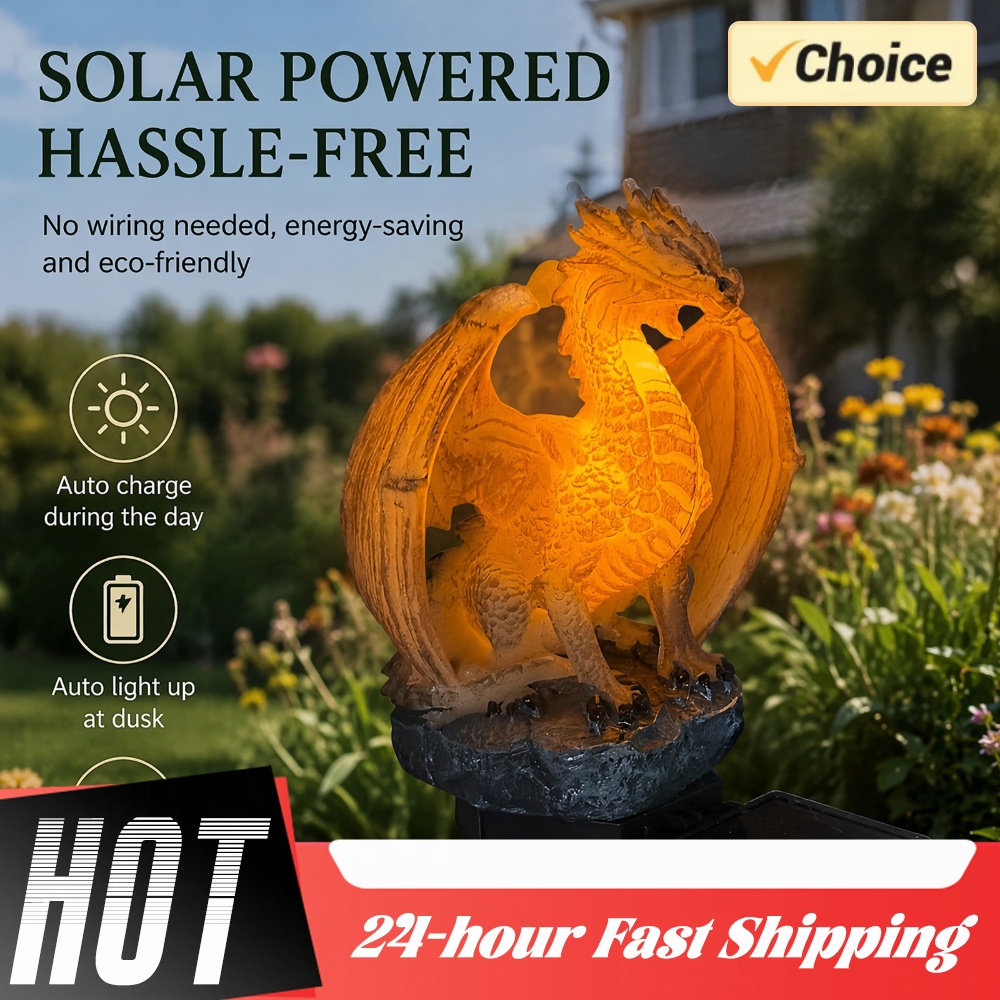 Home Decor Unique - Drachen-Solar-Gartenleuchte, Energieeffiziente Harz-Drachenlampe, Einzigartige Gotische Form