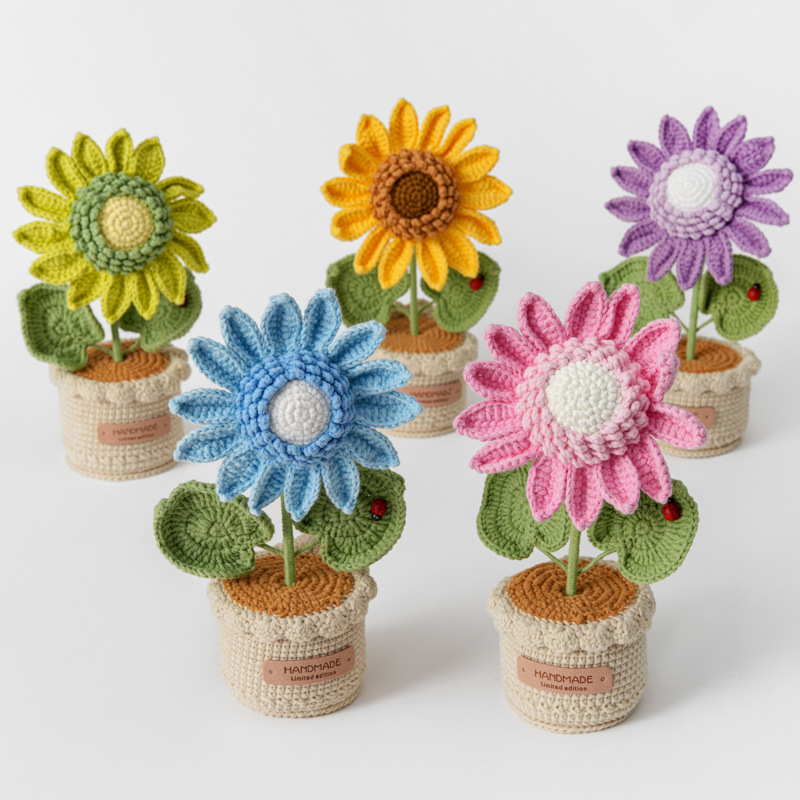 Yarn Home Decor - Kreative gewebte große Sonnenblume Garn Topfpflanze