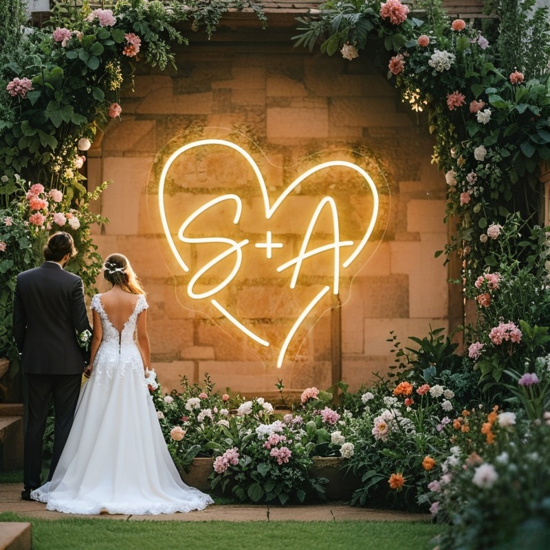 Home Decor Unique - Benutzerdefinierte Initialen Herz LED Neon Schild,