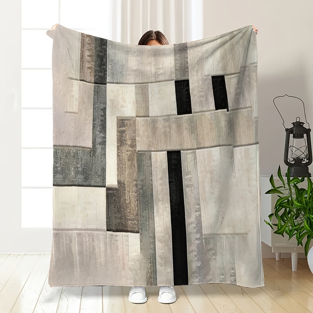 Neutral Throw Blanket - Luxuriöse Polyester-Flanell-Decke mit abstraktem geometrischem Design,