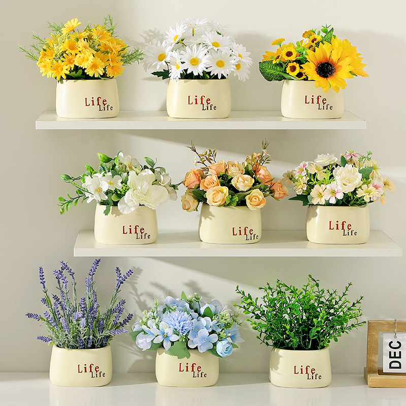 Home Decor Daisy - Künstliche Sonnenblume und Gänseblümchen mit Topfpflanzen