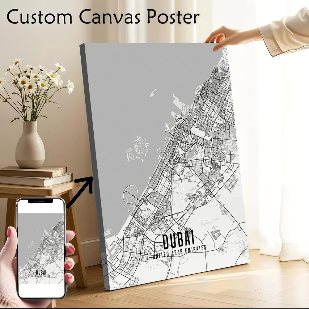 Home Decor Uae - UAE Dubai Stadtplan Poster Leinwand Wandkunst