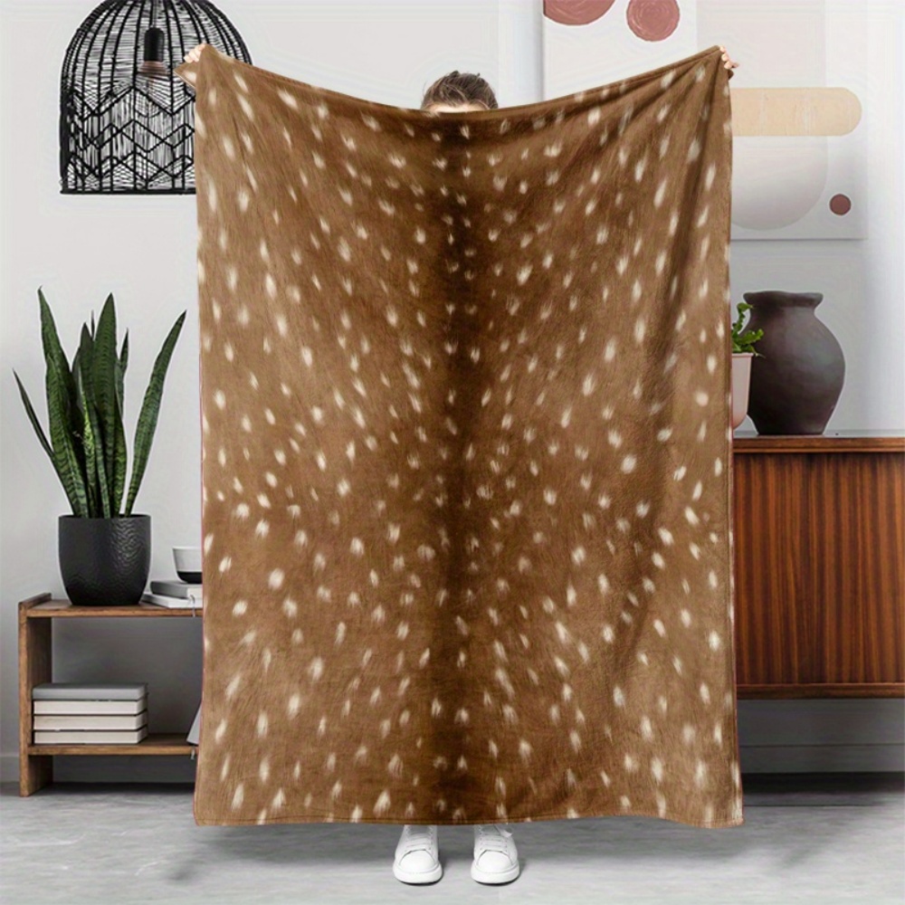 Neutral Throw Blanket - Vintage braune Flanelldecke mit Hirschflecken-Textur, neutrale