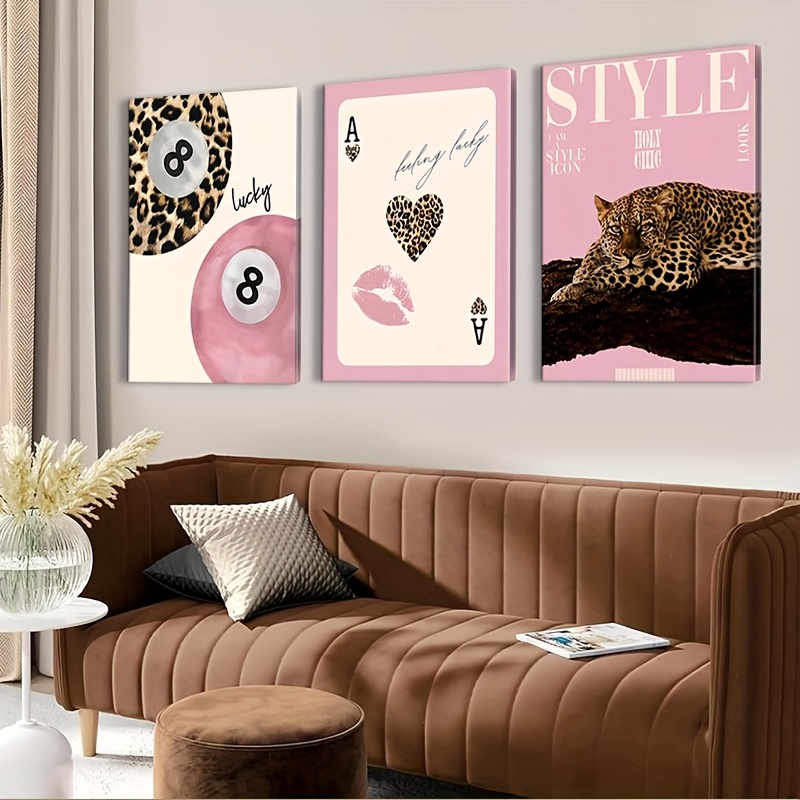 Home Decor Youtube - 3-teiliger Leoparden-Geparden-Leinwanddruck, ungerahmt, modern, Nr. 8-Ball