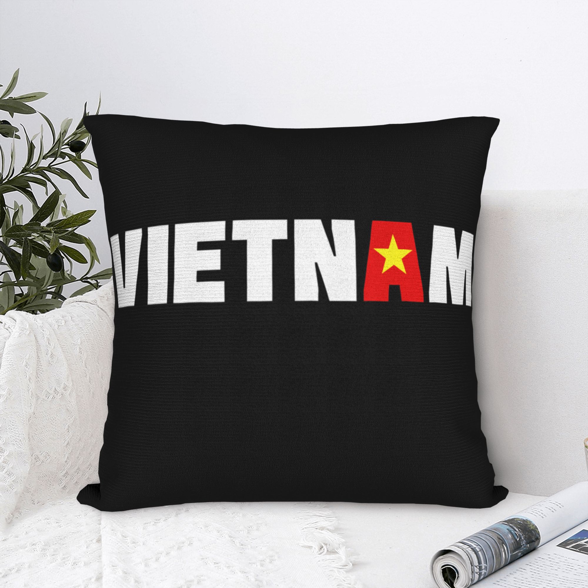 Home Decoration - Vietnam-Flagge, gelber Stern, Asien-Kissenbezug, bedruckter Polyester-Kissenbezug,