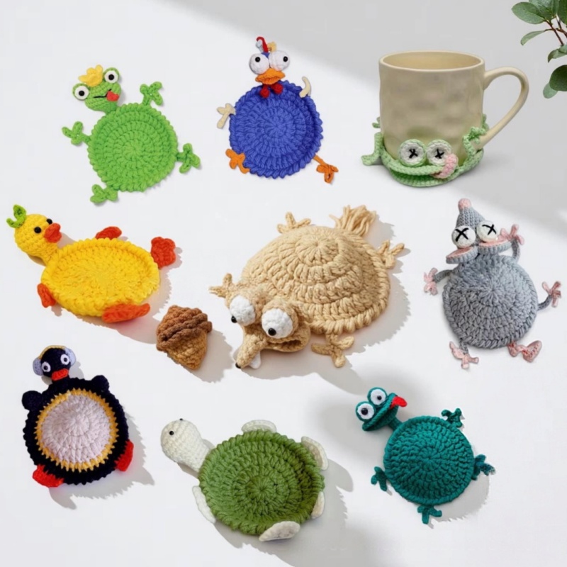 Yarn Home Decor - Kreative Häkel-Eidechsen-Untersetzer, Lustige Handgemachte Eichhörnchen-Tieruntersetzer, Niedliche