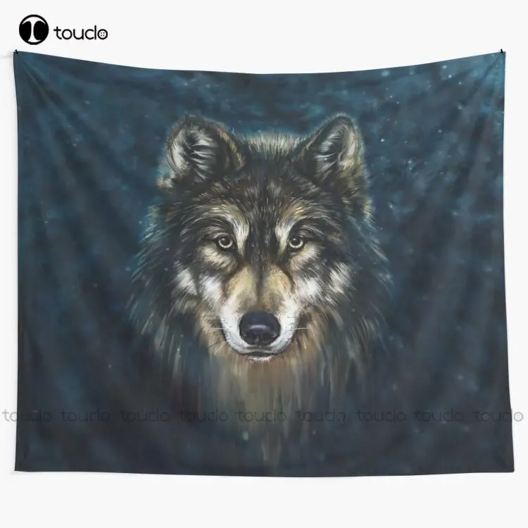 Home Decor Website Free - Künstlerischer Wandteppich mit Wolf-Gesicht, Website-Wandteppich, Wandbehang