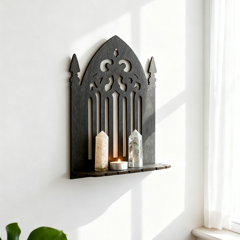 Home Decor Living Room Ideas - Böhmisches Gothic-Wandregal aus schwarzem Holz, Vintage-Aufbewahrungsregal,