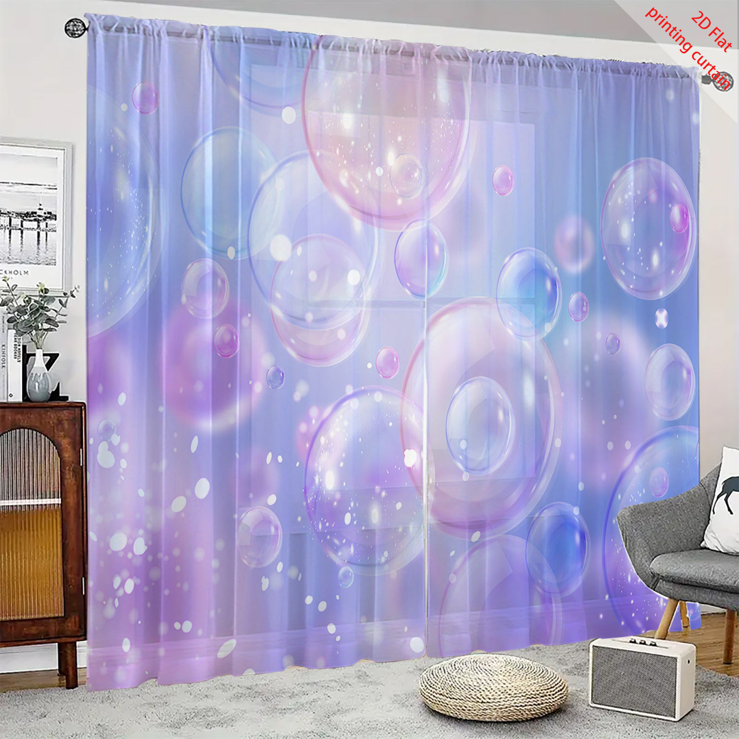 Home Decor Youtube - Verträumter, mit Blasen bedruckter Gazevorhang, transparenter
