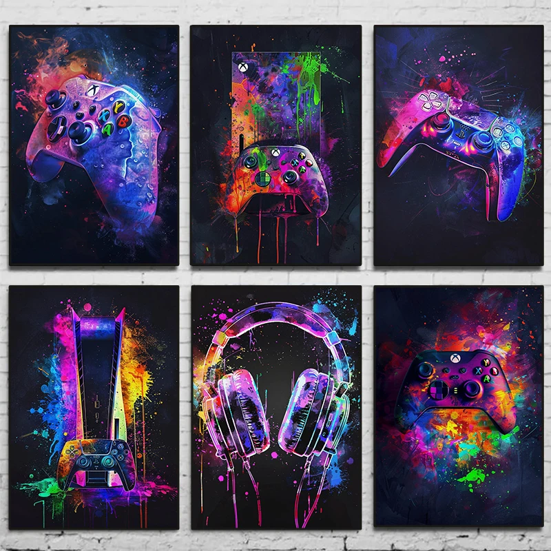 Aquarell Neon Videospiel-Poste – Home Decor Xbox Games Bewertung und Preis