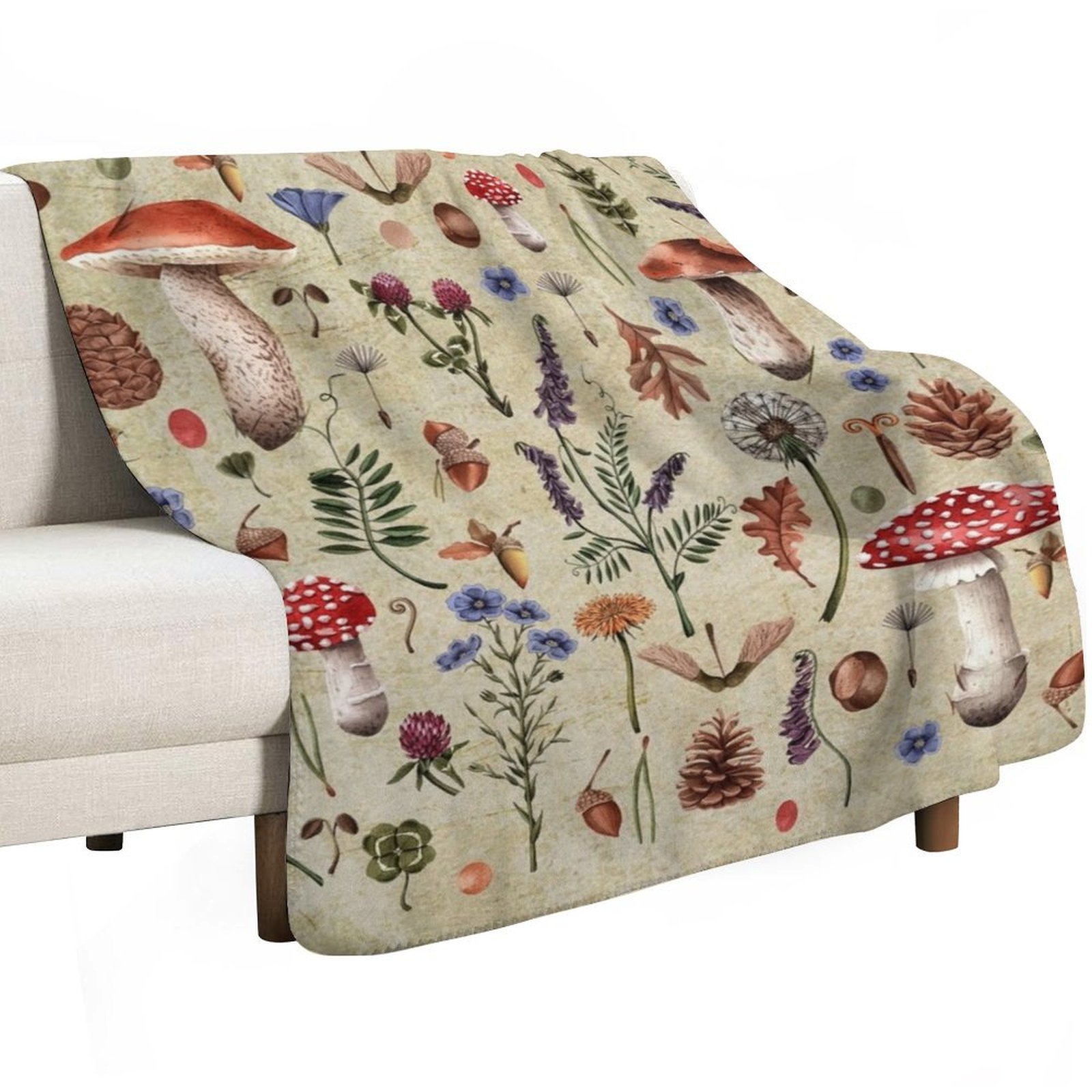 Retro botanische Pilze, Wildbl – Neutral Throw Blanket Bewertung und Preis