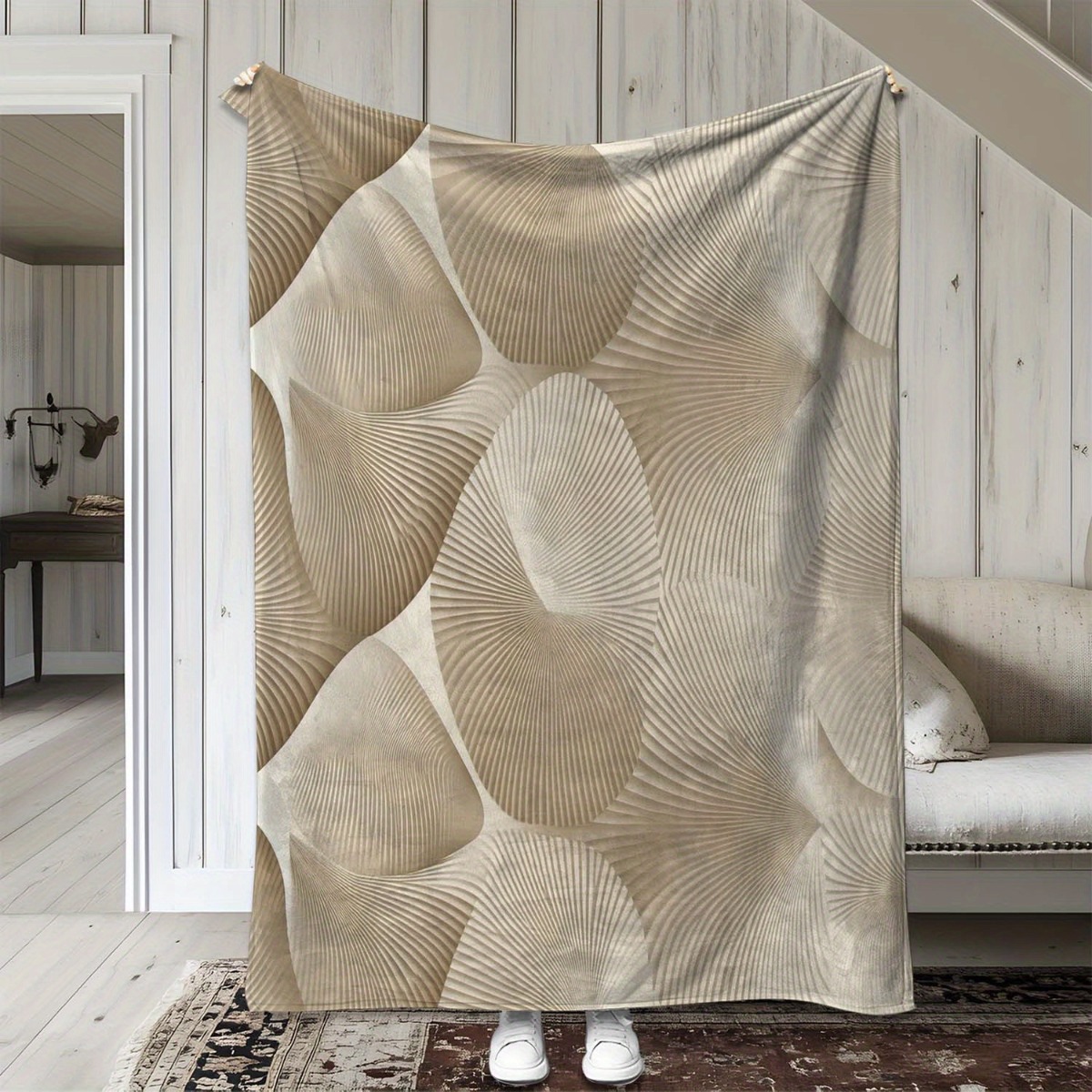 Moderne Abstrakte Fächerförmig – Neutral Throw Blanket Bewertung und Preis