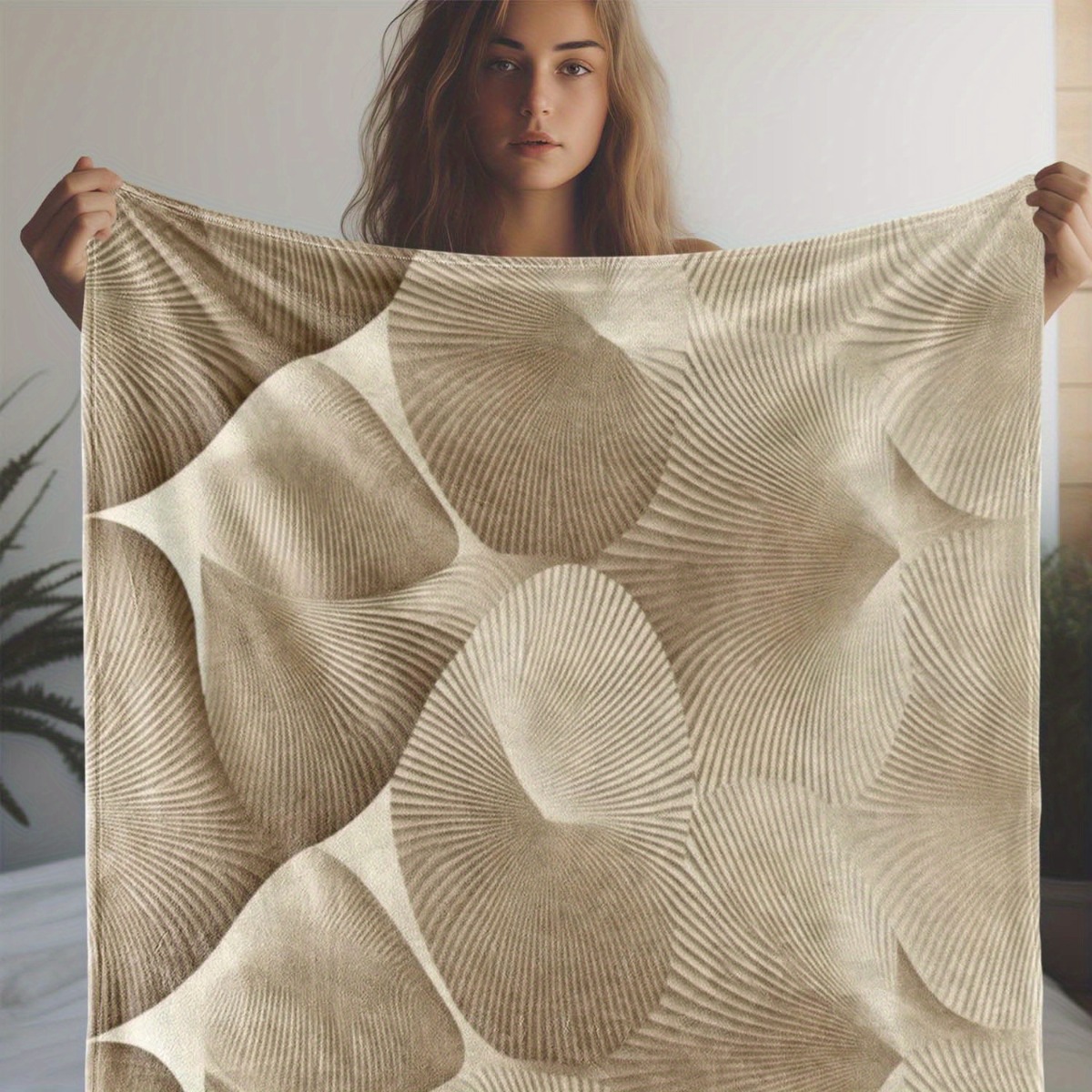 Moderne Abstrakte Fächerförmig – Neutral Throw Blanket Bewertung und Preis